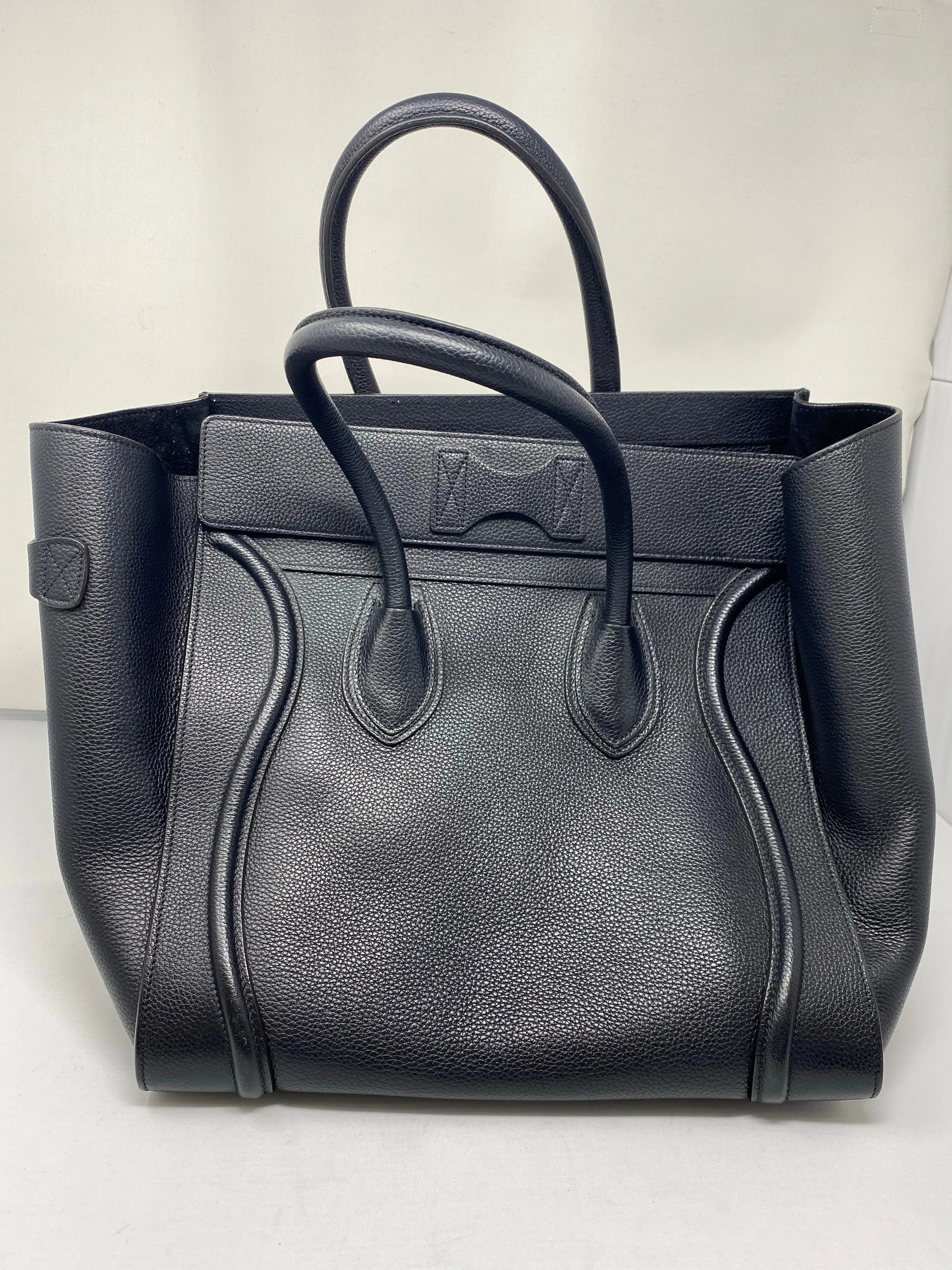 Celine Black Drummed Calfskin Mini Luggage Handbag