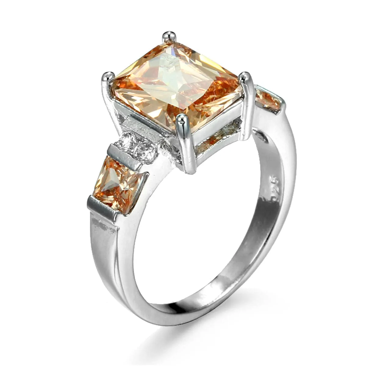 Champagne Crystal & Silver-Plated Princess-Cut Ring
