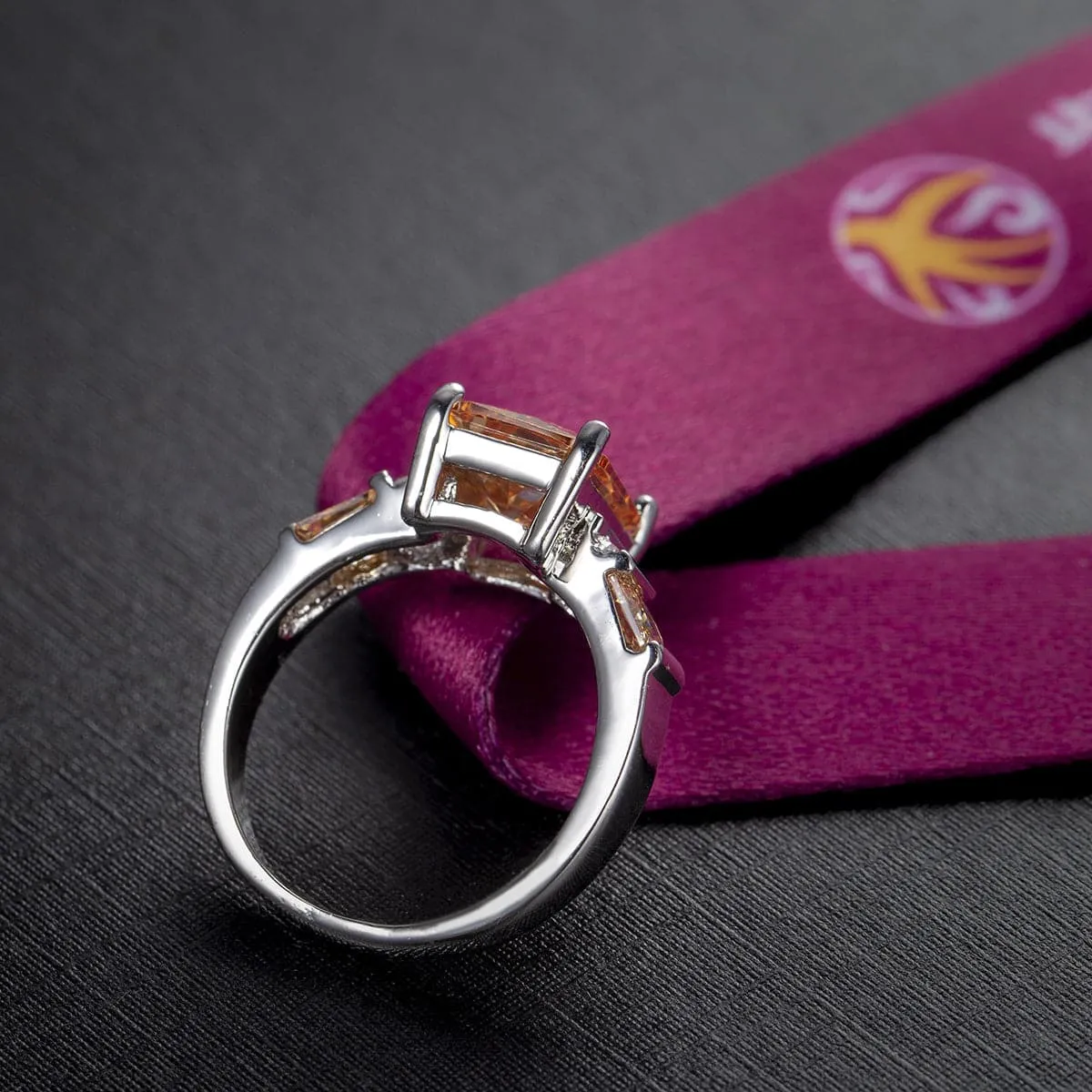 Champagne Crystal & Silver-Plated Princess-Cut Ring