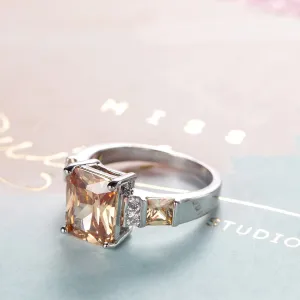 Champagne Crystal & Silver-Plated Princess-Cut Ring