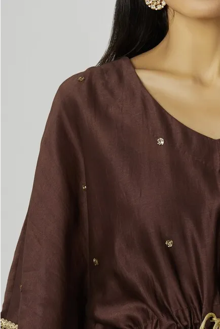 Chanderi Silk Kaftan Pant Set in Brown