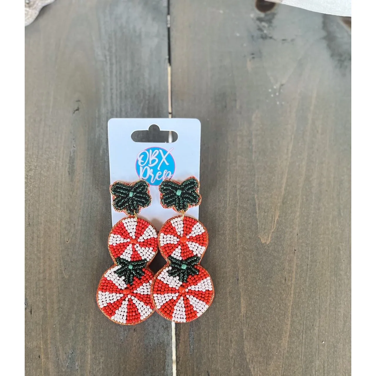 Christmas Beaded Peppermint Candy Dangle Earrings