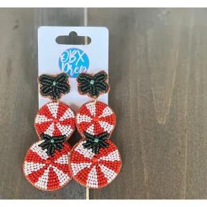 Christmas Beaded Peppermint Candy Dangle Earrings