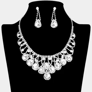 Clear Teardrop and Rhinestone Embellished Collar Necklace Set | Clear Prom Necklace Sets |  638872