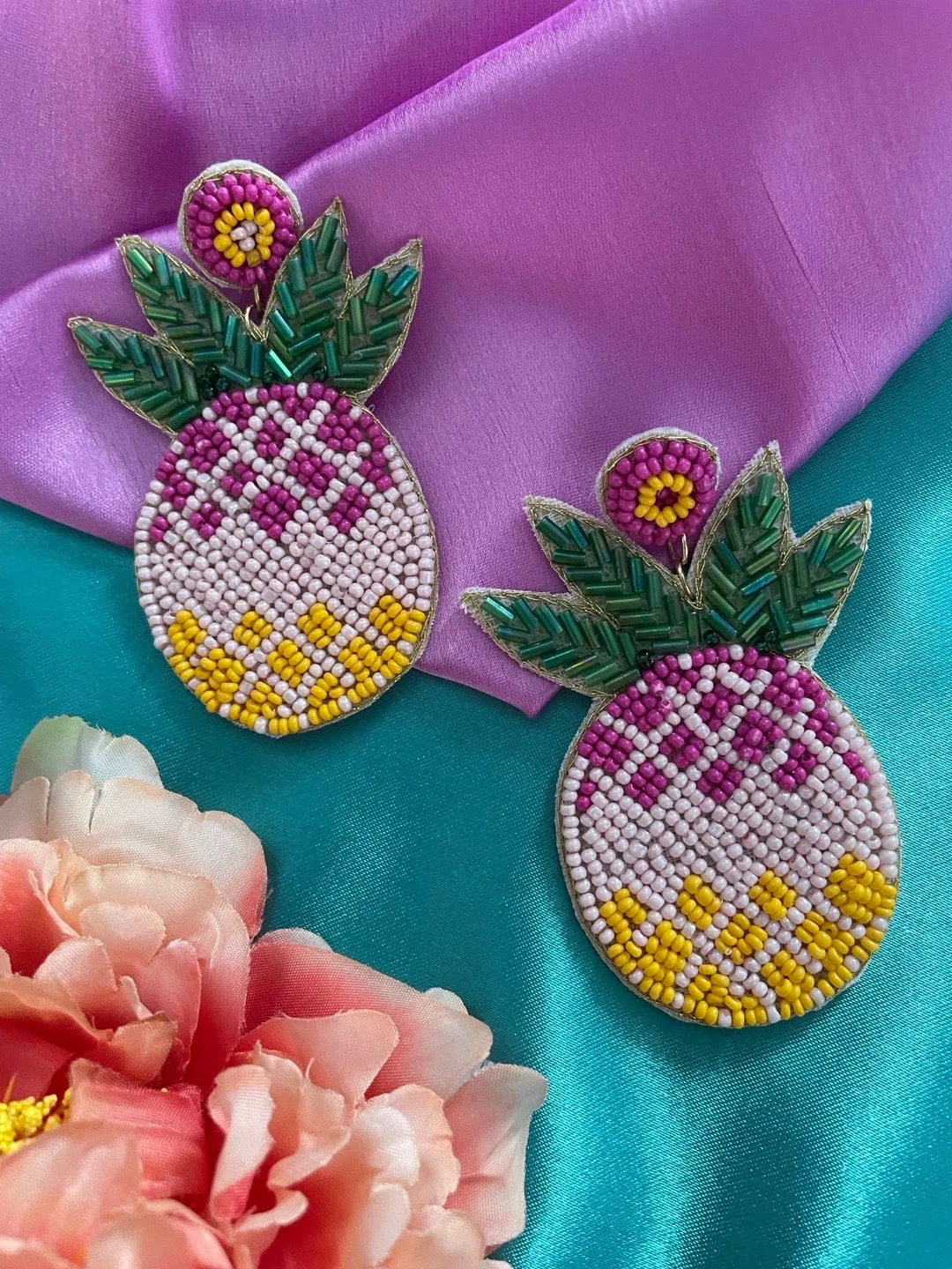 Colourful Beaded Pineapple Earrings