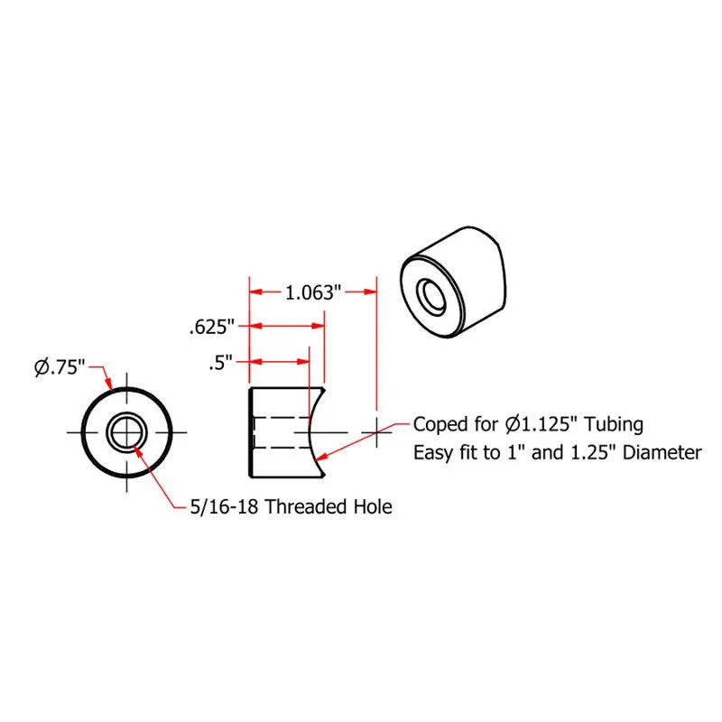 Coped Steel Bungs 5/16-18 Threaded 1/2 inch Long by TC Bros