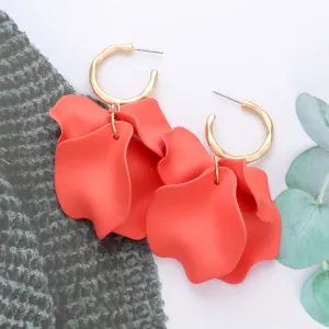 Coral Petal Dangle Fun Fashion Earrings | Yellow Headshot Earrings | 638552