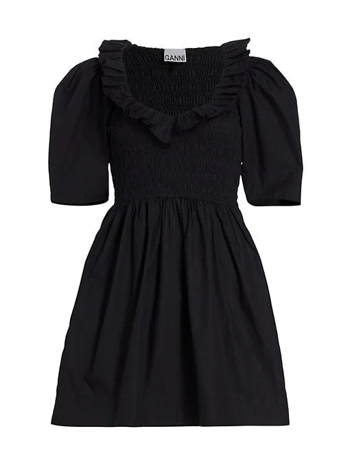 Cotton Poplin Open Neck Dress