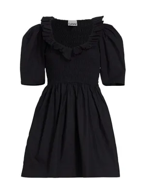 Cotton Poplin Open Neck Dress