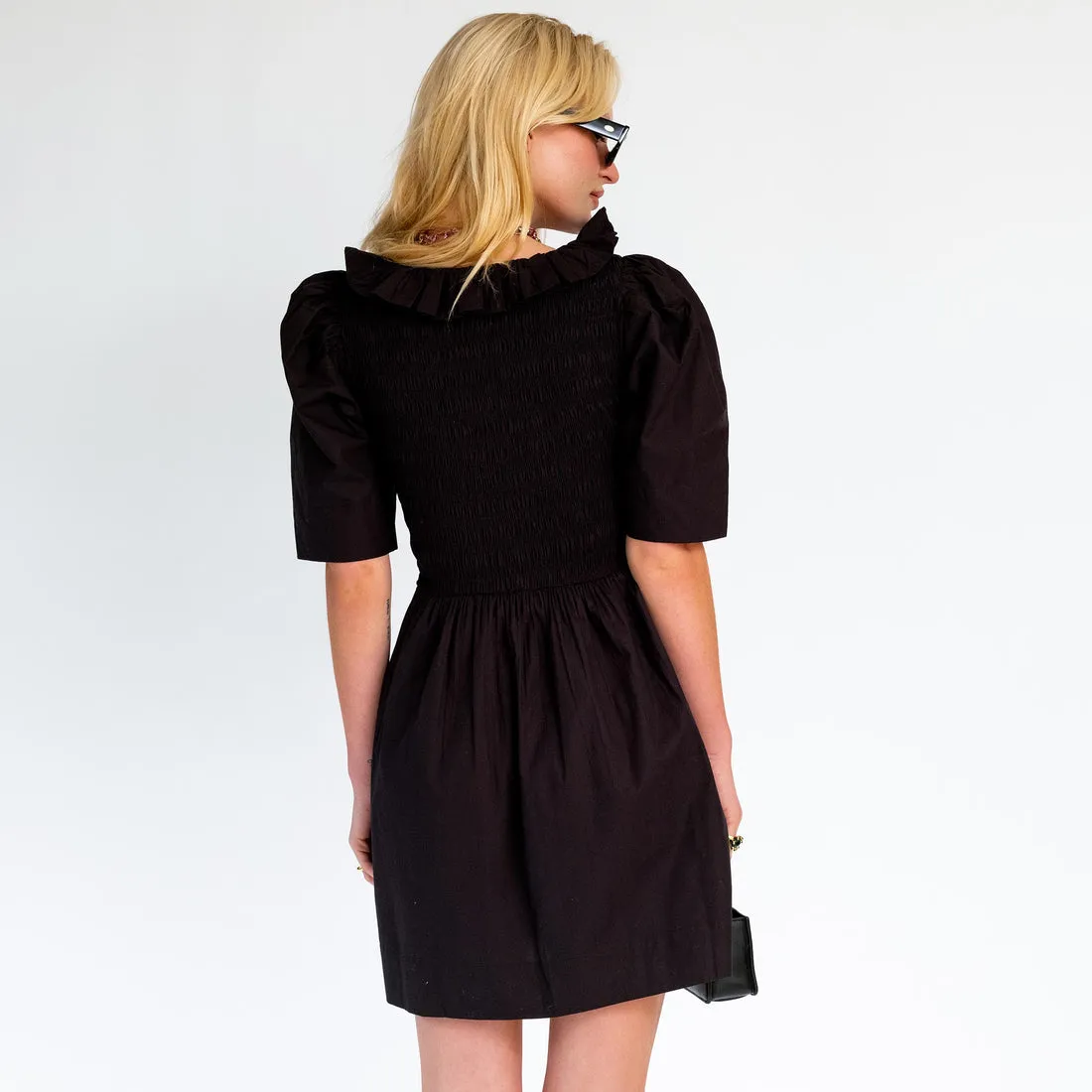 Cotton Poplin Open Neck Dress