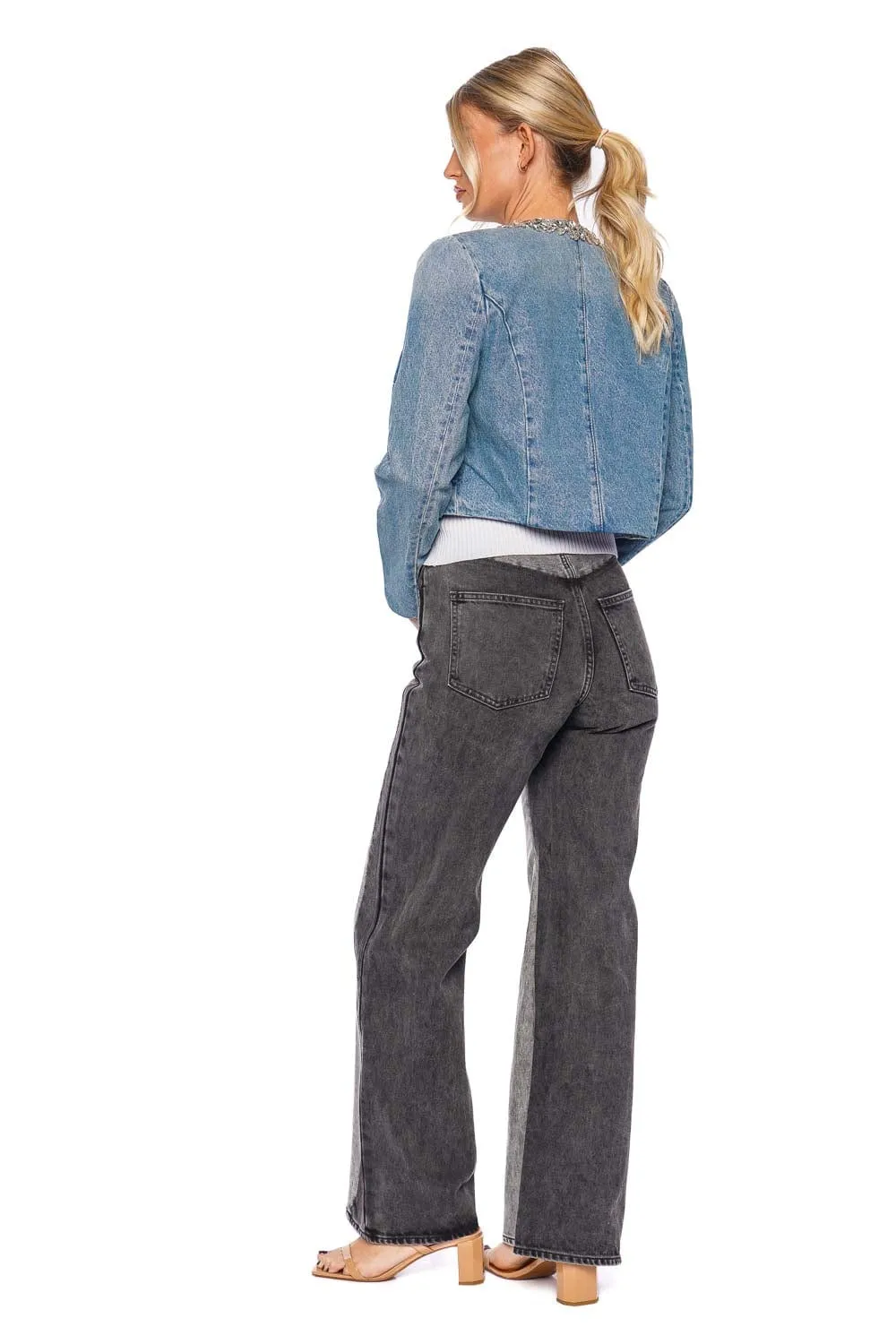 Crush Embellished Denim Crop Jacket