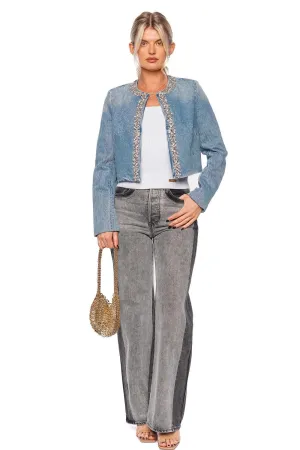 Crush Embellished Denim Crop Jacket