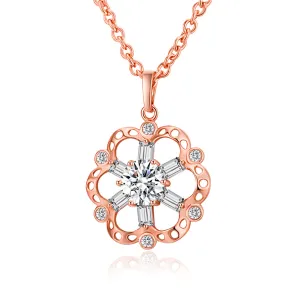 Crystal & 18K Rose Gold-Plated Hollow Floral Pendant Necklace