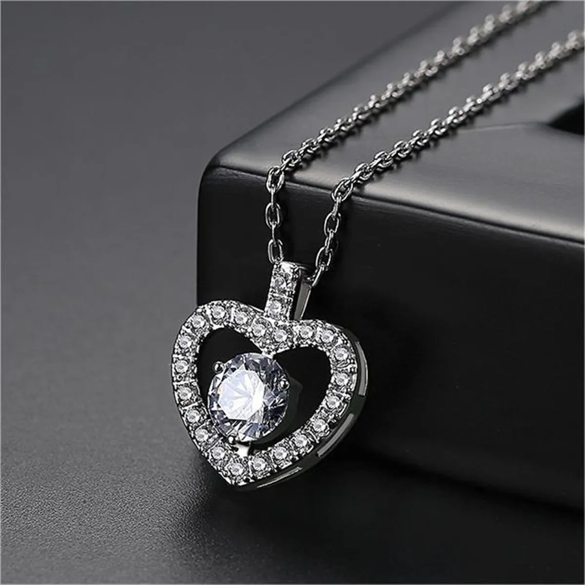 Crystal & Cubic Zirconia Openwork Heart Pendant Necklace