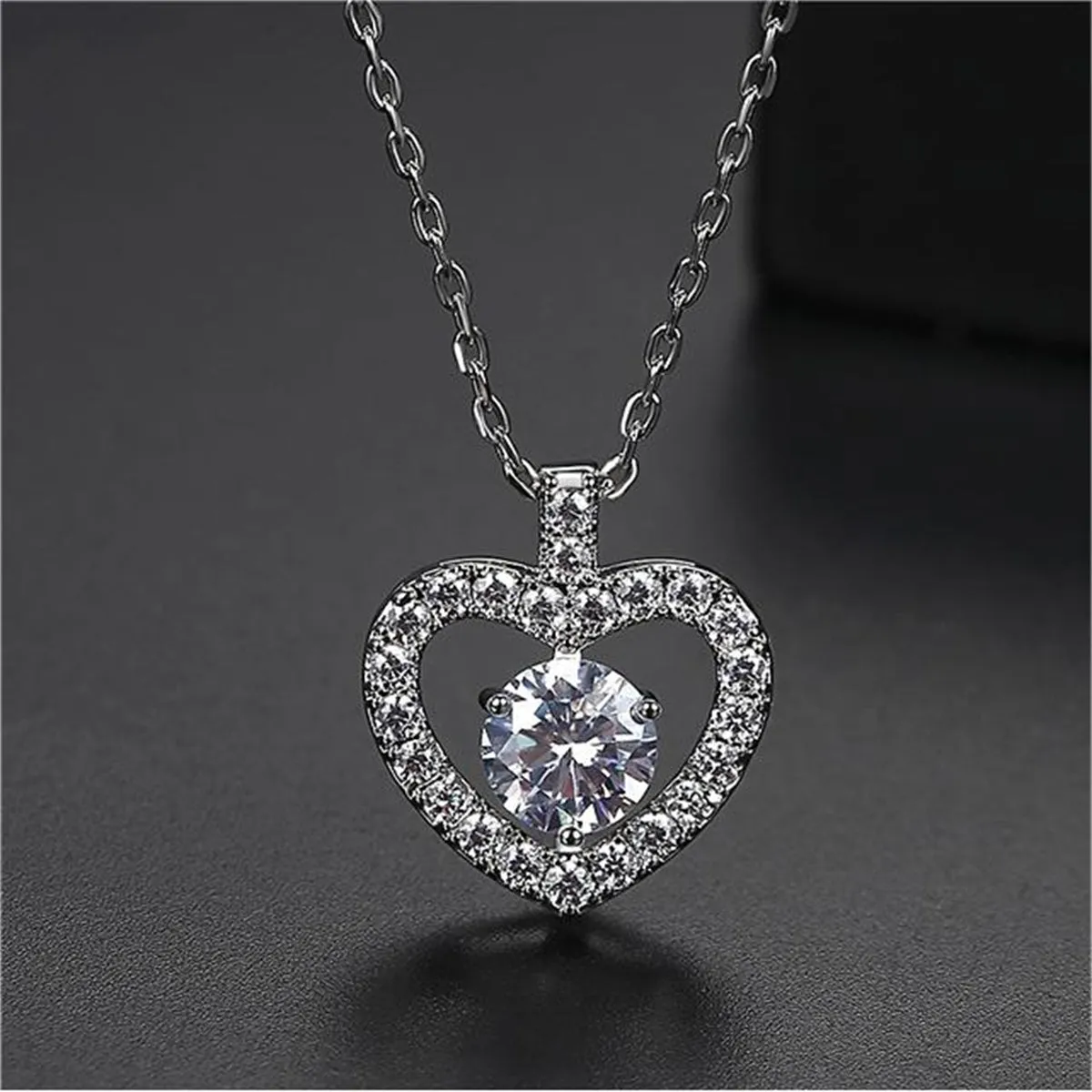 Crystal & Cubic Zirconia Openwork Heart Pendant Necklace