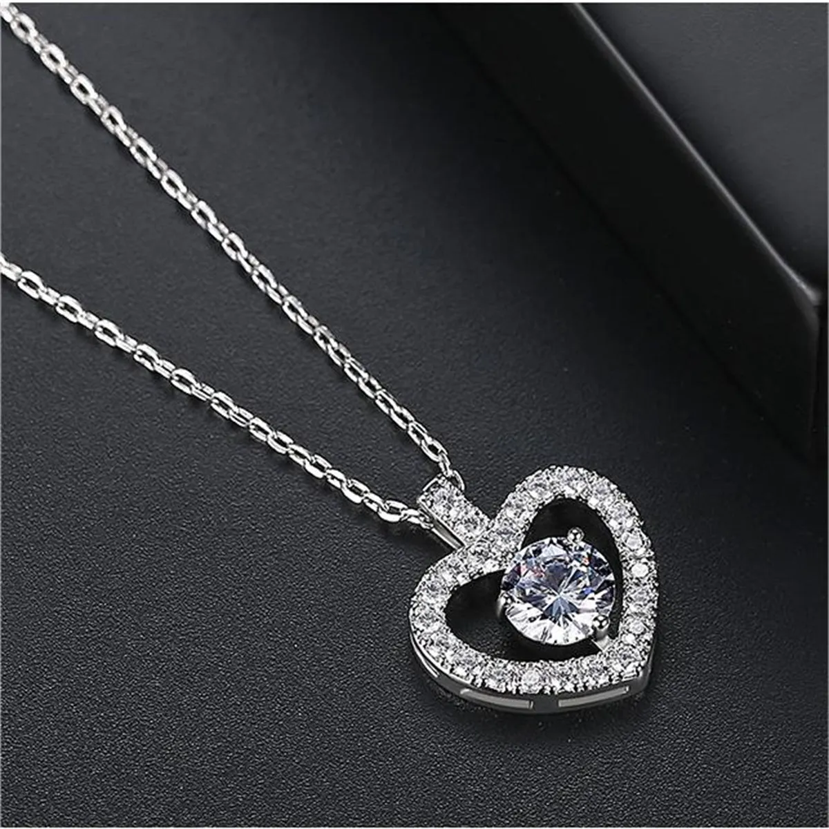 Crystal & Cubic Zirconia Openwork Heart Pendant Necklace