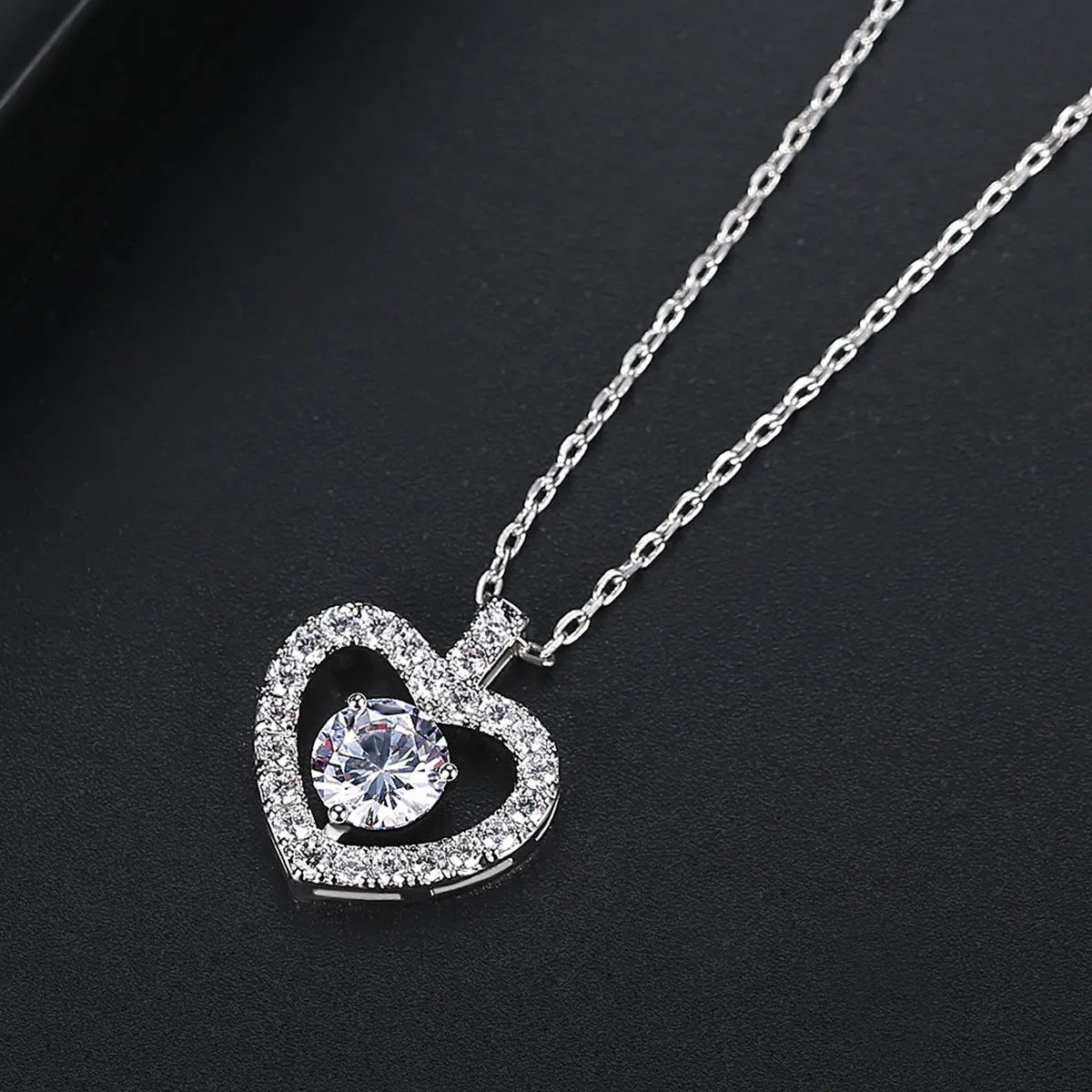 Crystal & Cubic Zirconia Openwork Heart Pendant Necklace