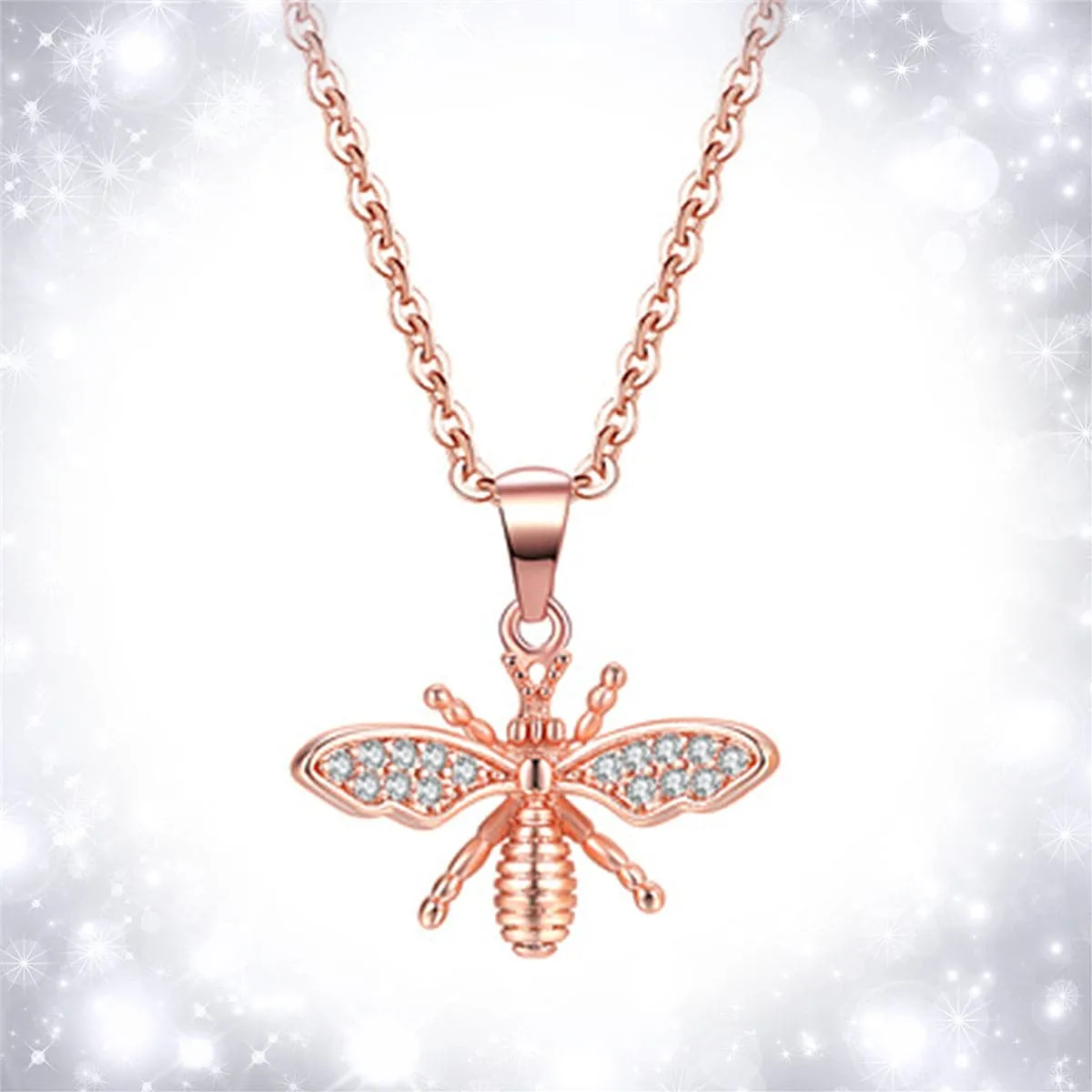 Cubic Zirconia & 18K Rose Gold-Plated Bee Pendant Necklace