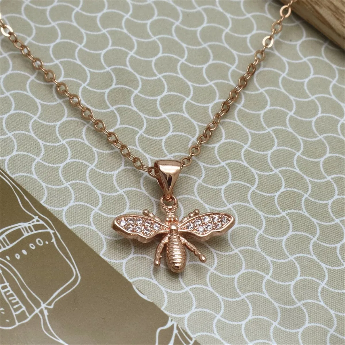 Cubic Zirconia & 18K Rose Gold-Plated Bee Pendant Necklace