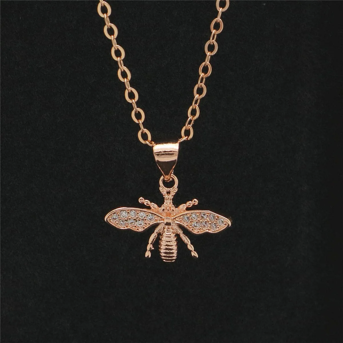 Cubic Zirconia & 18K Rose Gold-Plated Bee Pendant Necklace