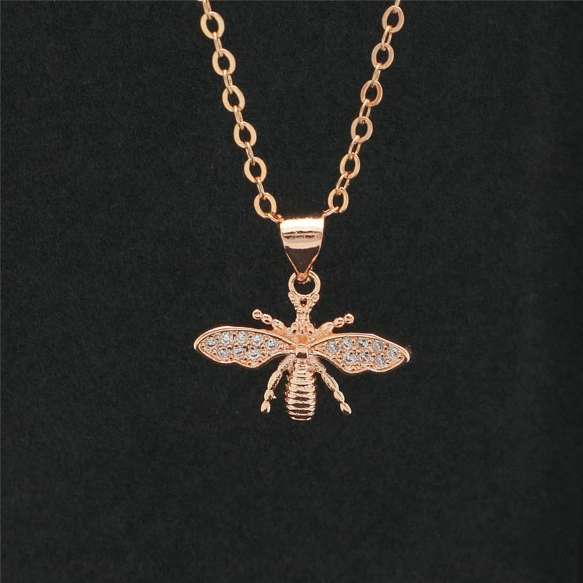 Cubic Zirconia & 18K Rose Gold-Plated Bee Pendant Necklace