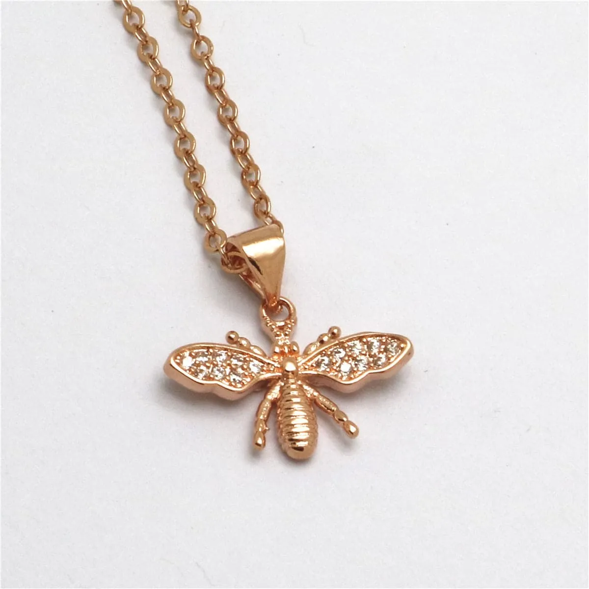 Cubic Zirconia & 18K Rose Gold-Plated Bee Pendant Necklace
