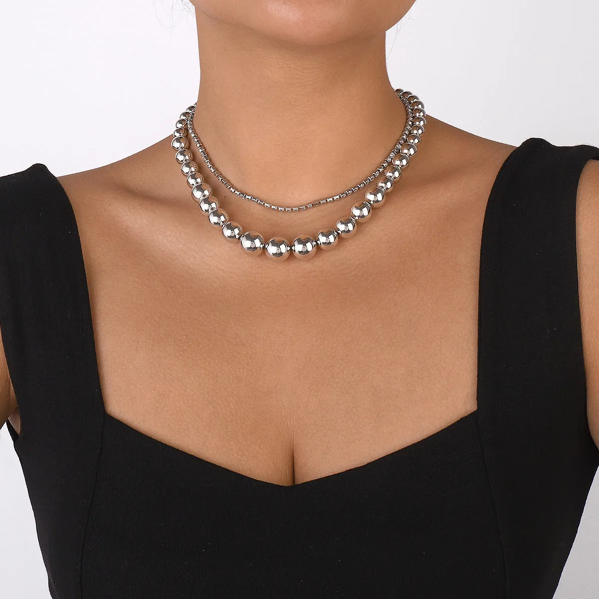 Cubic Zirconia & Silver-Plated Beaded Chain Necklace Set