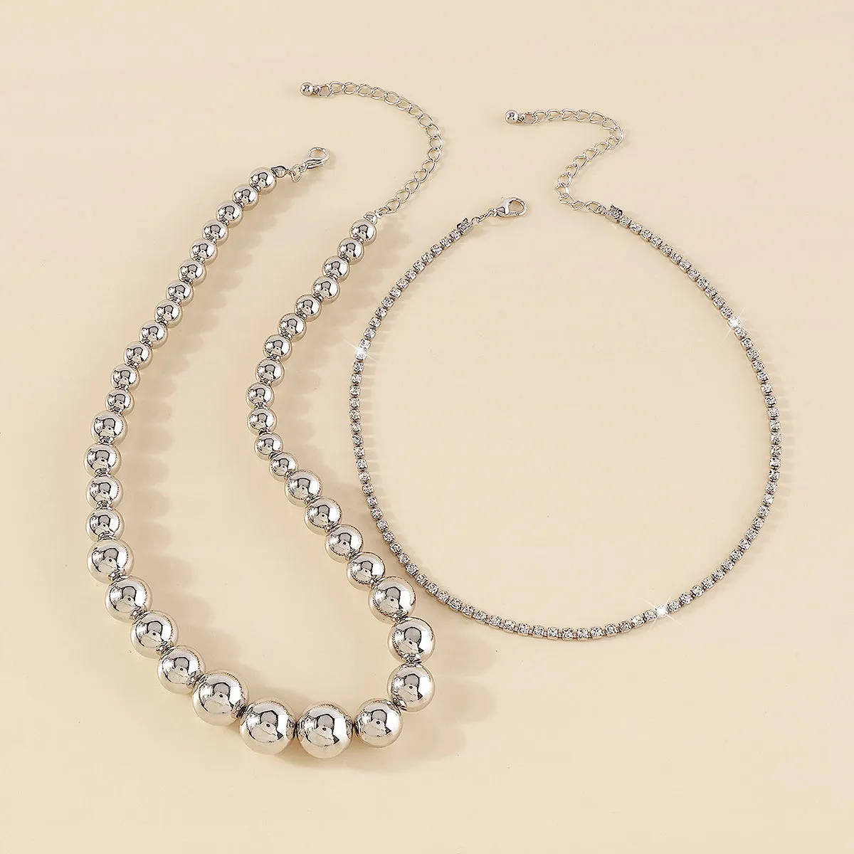 Cubic Zirconia & Silver-Plated Beaded Chain Necklace Set