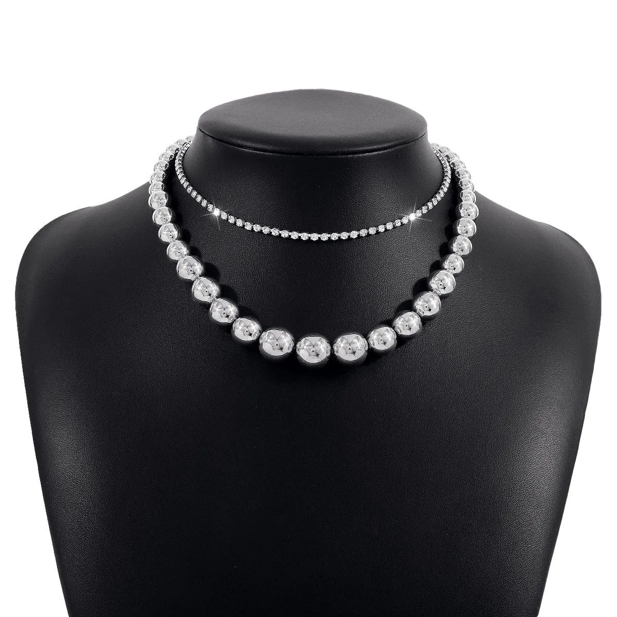 Cubic Zirconia & Silver-Plated Beaded Chain Necklace Set