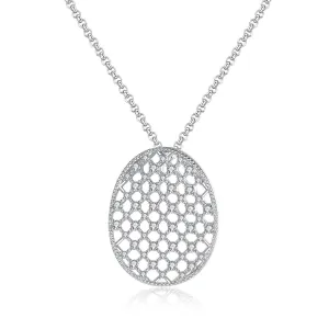 Cubic Zirconia & Silver-Plated Openwork Oval Pendant Necklace