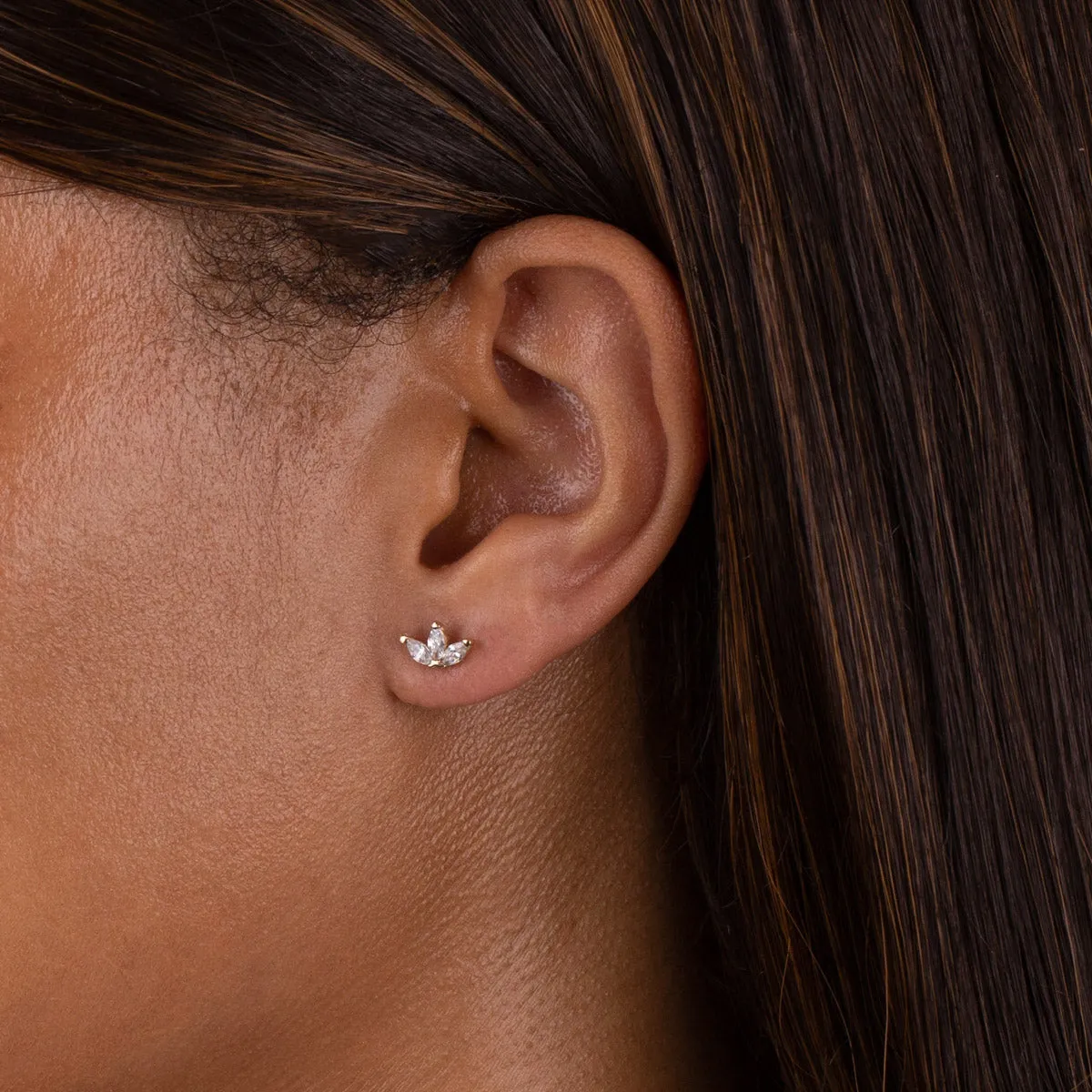 CZ Colored Marquise Threaded Stud Earring 14K