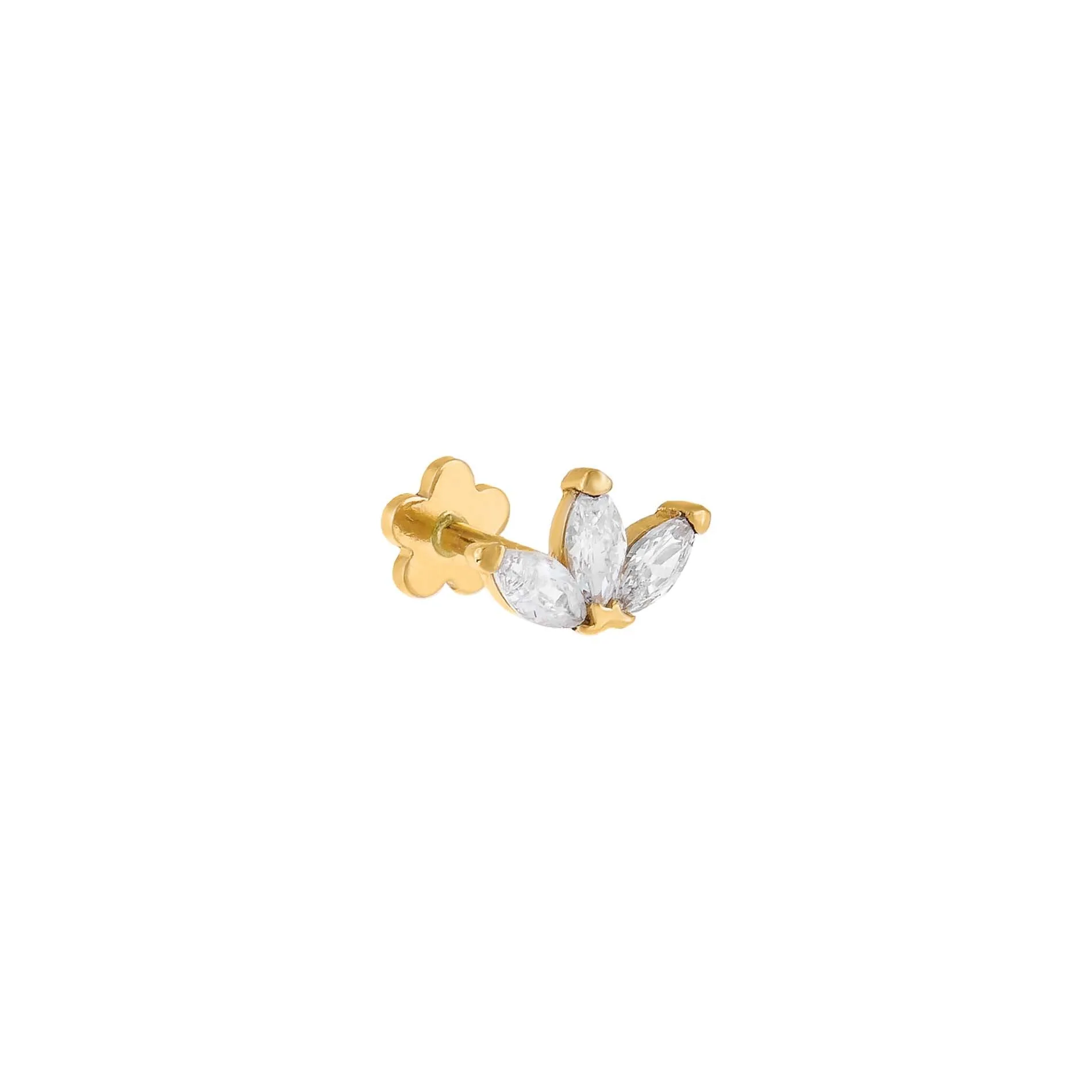 CZ Colored Marquise Threaded Stud Earring 14K