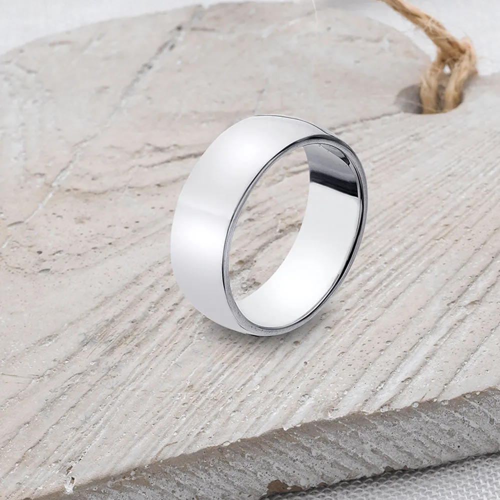 D-Shaped Solid 925 Silver Band - 9mm Wide