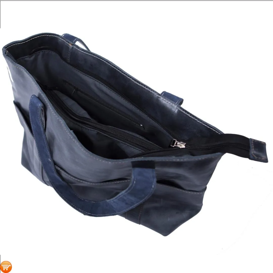 Dark Blue Handcrafted Leather Tote