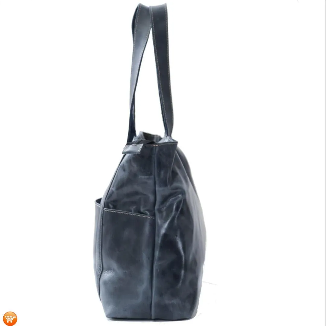 Dark Blue Handcrafted Leather Tote