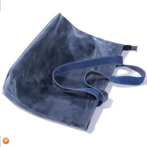 Dark Blue Handcrafted Leather Tote