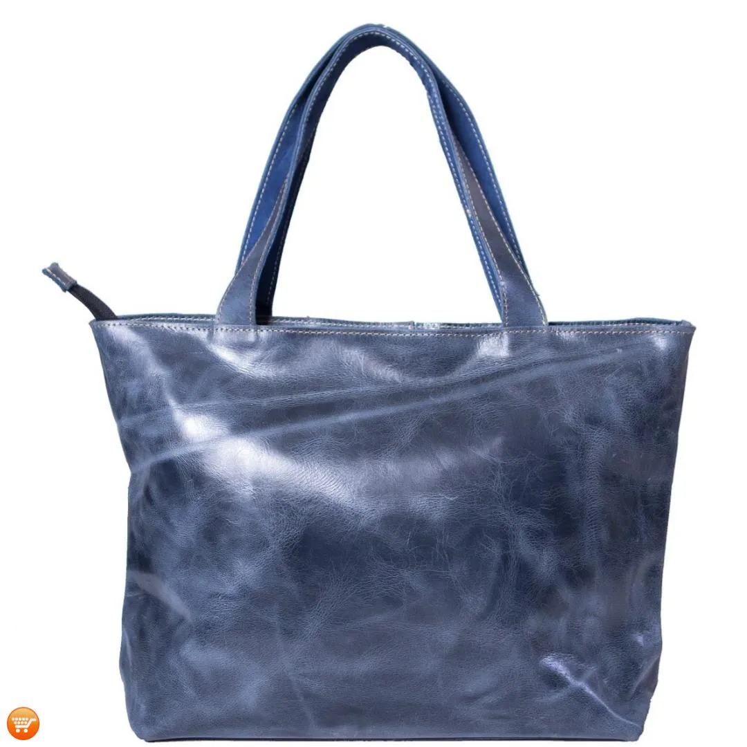 Dark Blue Handcrafted Leather Tote