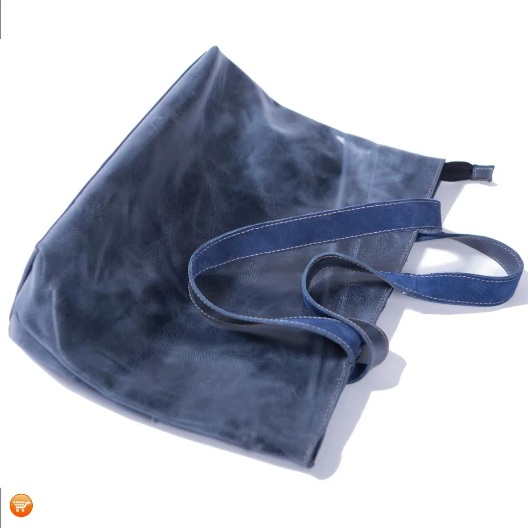 Dark Blue Handcrafted Leather Tote