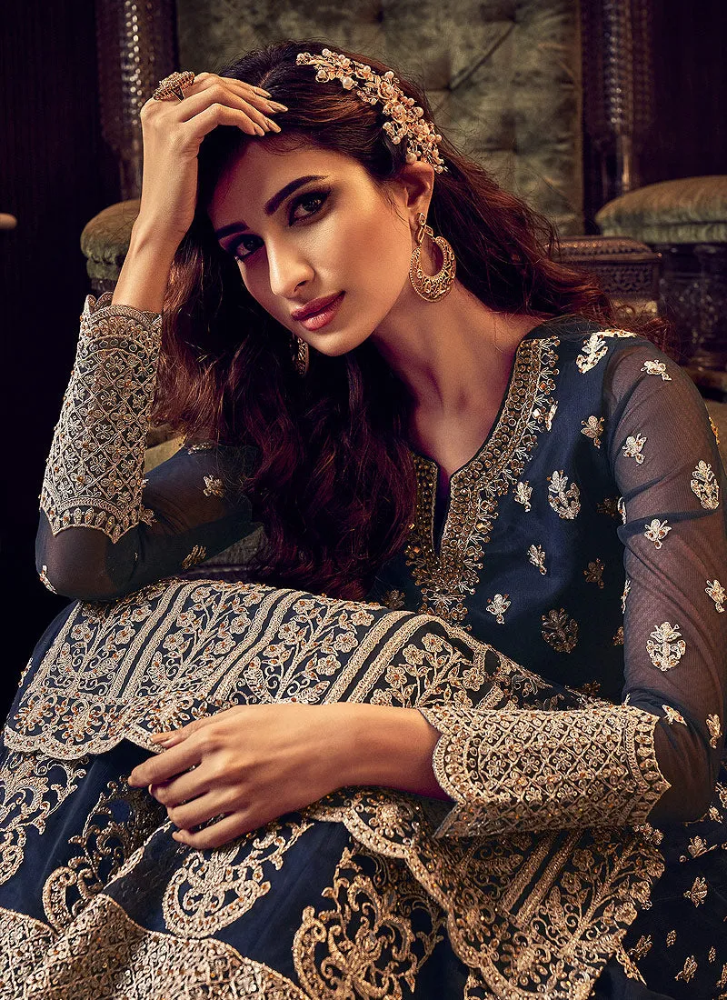 Dark Blue Traditional Sharara Suit