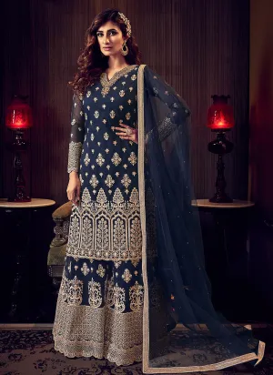 Dark Blue Traditional Sharara Suit
