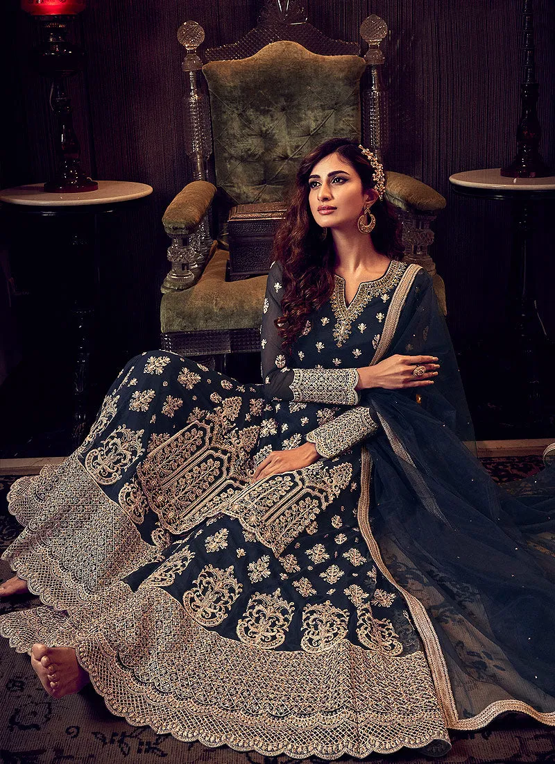 Dark Blue Traditional Sharara Suit