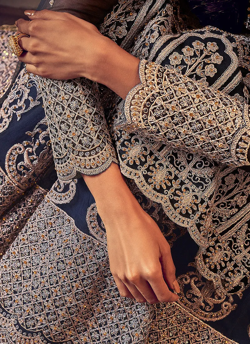 Dark Blue Traditional Sharara Suit