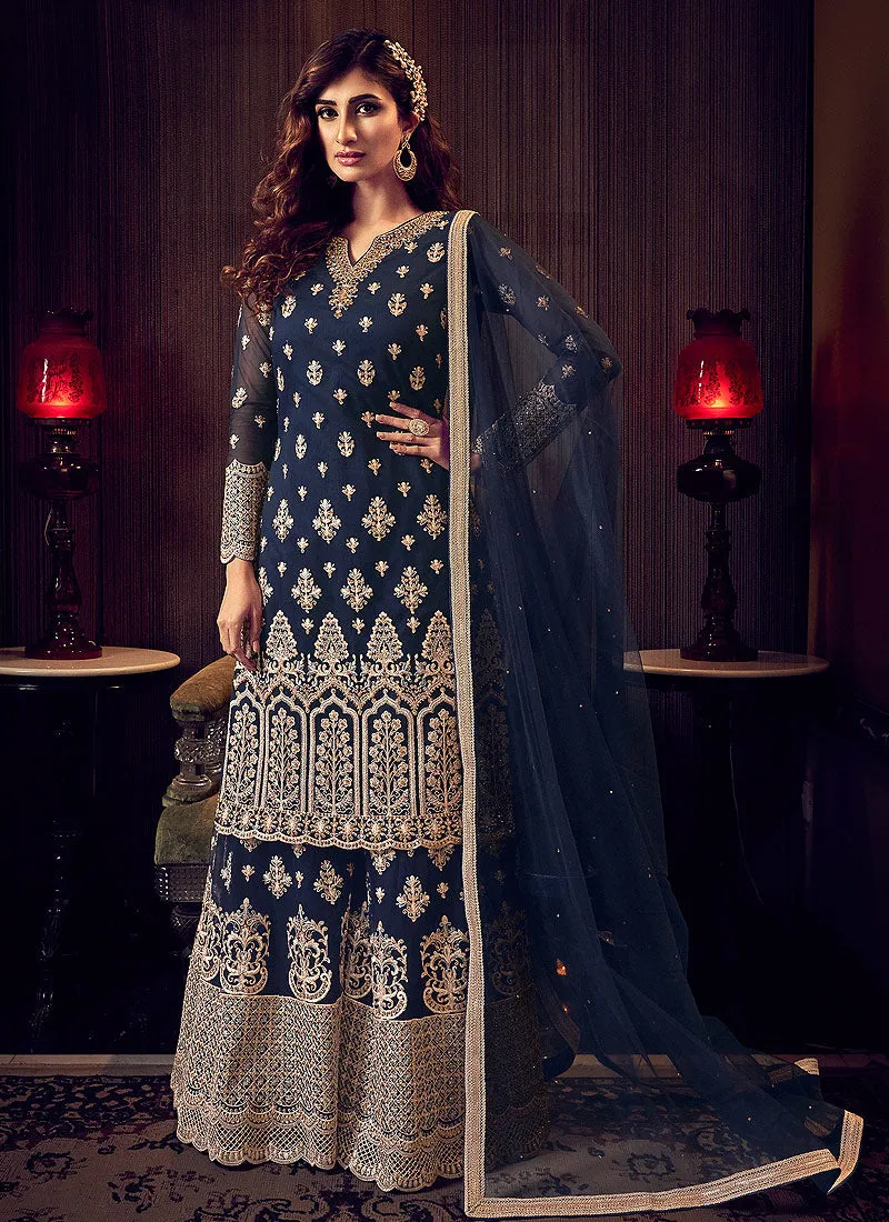 Dark Blue Traditional Sharara Suit