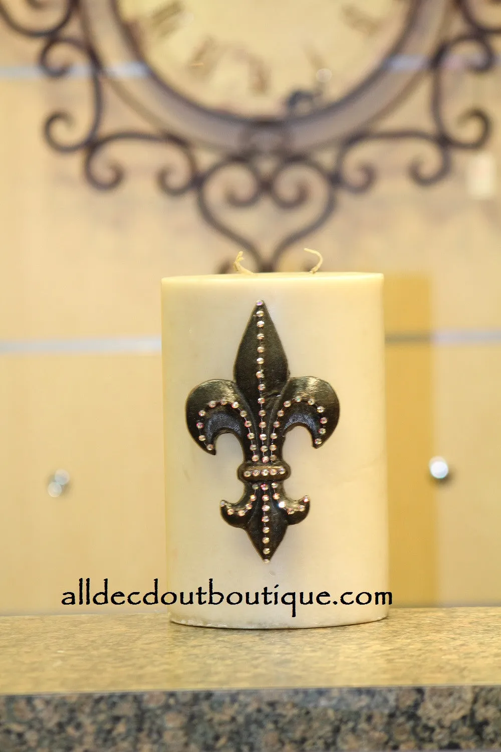 Decorative Candle Pin | Embellished Aurora Borealis Large Fleur De Lis