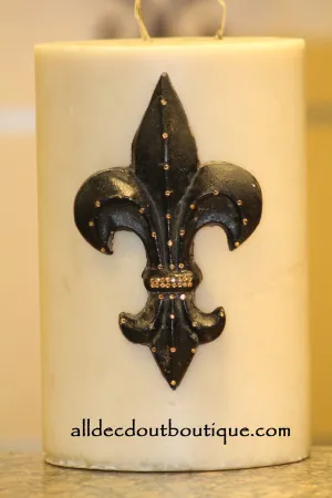Decorative Candle Pin | Embellished Topaz Crystals Large Fleur De Lis