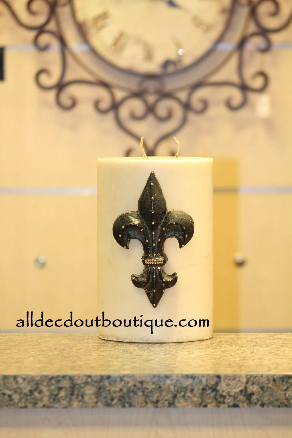 Decorative Candle Pin | Embellished Topaz Crystals Large Fleur De Lis
