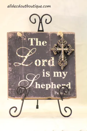 Decorative Easel Included | 10" x 10" Psalm 23:1 and Cross Embellished Plaque