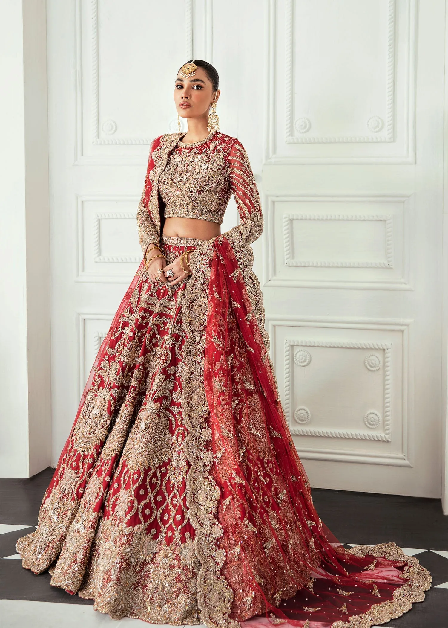 Designer Embellished Red Indian Wedding Lehenga #BN1222
