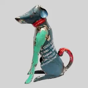 Dog Blue Sitting Recycled Metal