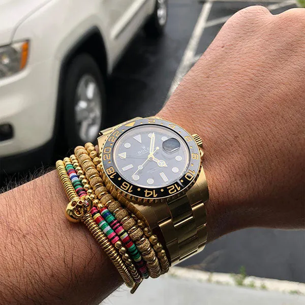 Double African Beaded Bracelet with Yellow Gold